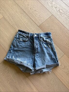 Altar'd State Light Blue Distressed Rolled Hem Denim Shorts